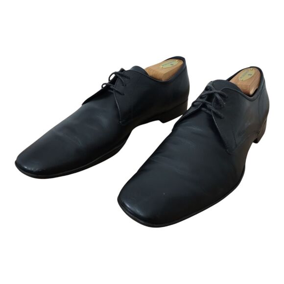 PRADA Men's Square-Toe Leather‎ Derby Formal Dress Shoes Size 9.5 Black DNC 098 - Picture 1 of 10
